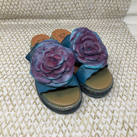 L'Artiste by Spring Step‎ Leather Floral Slide Platform Sandals Size 37 - Picture 2 of 8